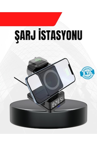 Led Dijital Saatli Kablosuz Şarj Cihazı - 3 Parlaklık Ayarlı, Şarj Koruma Teknolojili