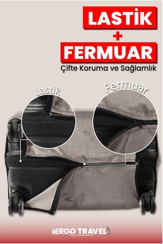 Valiz Koruma Kılıfı Kadife Kılıf - Gri - Büyük Boy Ergo Travel Gri