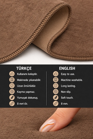 3 Lü Banyo Paspası Halısı Seti Kaymaz Tabanlı Yıkanabilir Klozet Takımı Açık Kahve