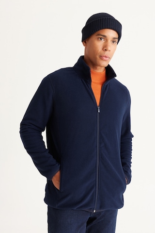 AC&Co / Altınyıldız Classics 4A5221100014LACXL Standart Fit Fermuarlı Bato Yaka Polar Erkek Ceket Lacivert