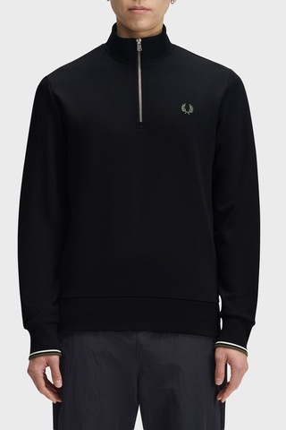 Fred Perry Logolu Pamuklu Yarım Fermuarlı Dik Yaka Sweat Erkek Sweat M3574 W54 Siyah