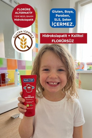 Babyton Hydroxyapatite+Xylitol Temel Bakım Florürsüz Doğal Çilekli Diş Macunu 75 ML