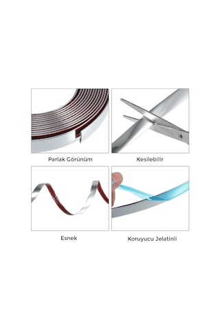 Yapışkanlı Nikelaj Bant Şerit Çıta Krom 18mm 5 Metre