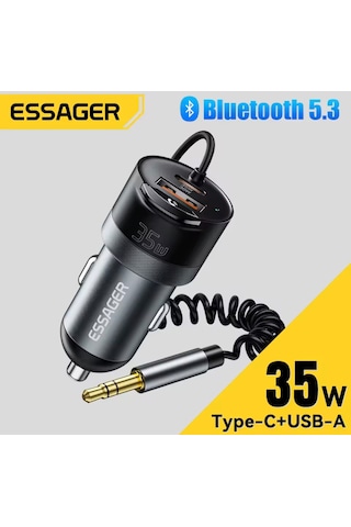 Cc20 Bluetooth 5.3 Araç Kiti+35w Pd Hızlı Araç Şarjı 3.5mm Aux
