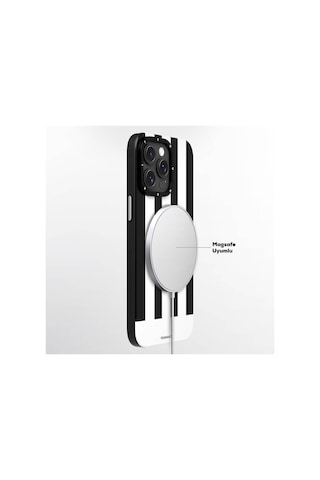 Apple Uyumlu iPhone 14 Pro Kılıf Magsafe Şarj Özellikli Youngkit Striped Piano Keys Serisi Kapak Siyah