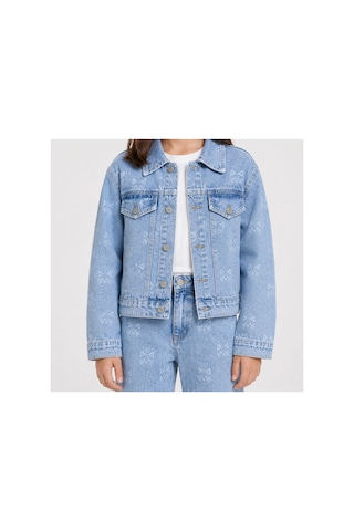 Rony Pony Kids Kız Çocuk Lazer Kedi Baskılı Kot Ceket Pantolon Takımı Geniş Paça 2 Li Denim Set Mavi