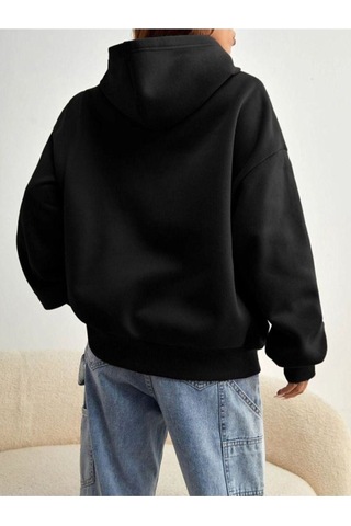 Malibu Sweatshirt - Siyah Baskılı Oversize Kışlık Kalın Kapüşonlu Siyah