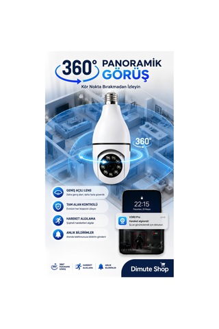 V380 Pro Ampul Kamera 360 Wifi Güvenlik Kamerası Gece Görüşlü Hareket Sensörlü - 888554929