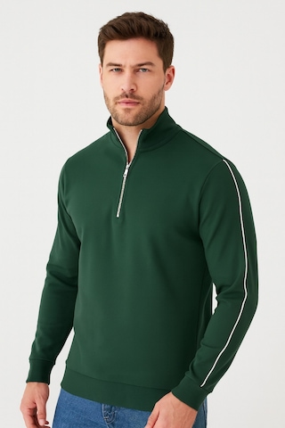 We&me Regular Fit Yarım Fermuarlı Dik Yaka Basic Sweatshirt Yeşil