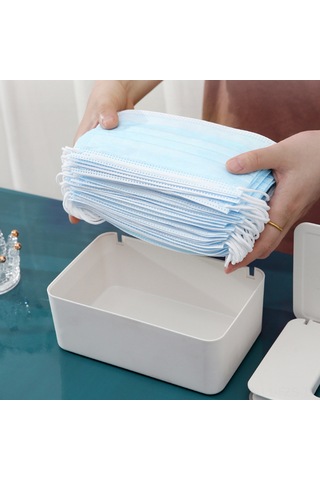 Fosenze Hacimli Tek Kullandım Maske Saklama Kutusu, Ev Kullanıma Uygun, Toz Koruma Ve Hermetik Kapaklı, Pp Malzeme, Taşınabilir Peçete Kutusu Beyaz-gri Beyaz