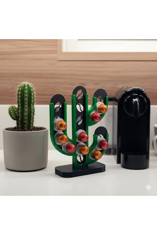 Kaktüs Kahve Standı Ayaklı Dekoratif Kapsül Düzenleyici 37 Mm Kapsül Uyumlu 37 Mm Kahve Standı