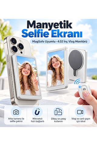 4.02 İnç Manyetik Selfie Ekranı Vlog Monitörü, Kablosuz Görüntü Aktarımı Ve Bluetooth Uzaktan Kumanda
