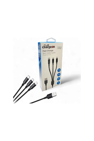 Chargeon Ch-55 Usb To Lightning + Type-c + Micro Usb Hızlı Şarj Kablosu 1.2mt 1