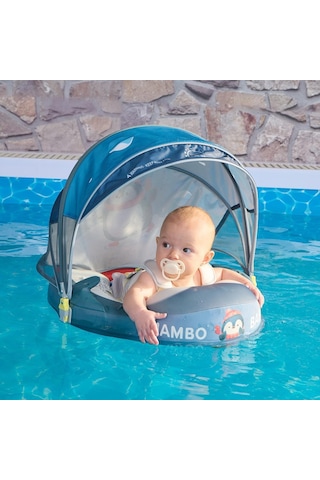 Mambobaby Yüzme Simidi - Penguin Pup, Emniyetli, Gölgelikli Ve Ayak Destekli