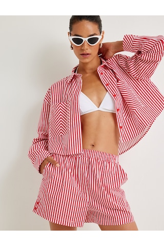 Koton Mini Boxer Şort Cepli Beli Lastikli Pamuklu Kırmızı Çizgili 4sak40516pw Kırmızı Çizgili