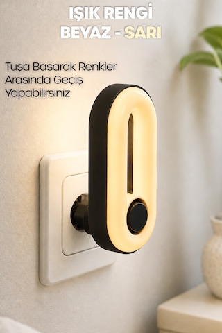 Gece Lambası Halka Tip 2 Mod Sarı-beyaz Işık Tuşlu Koridor Hol Işığı Uyuma Işığı Siyah K6760