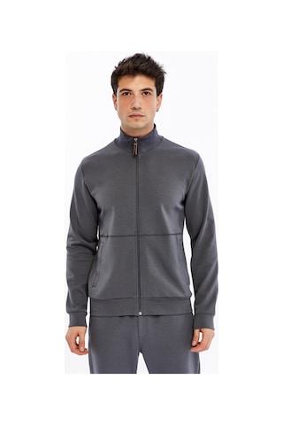 AR-MA Arma Erkek Slim Fit Sweatshirt Scuba Interlok, Tam Fermuarlı, Dik Yaka, Fleto Cepli K30324989802 Gri