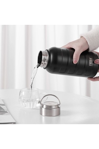 Paslanmaz Çelik Termos Su Şişesi 360ml Vakumlu Kapak Siyah İthal Ürün Siyah