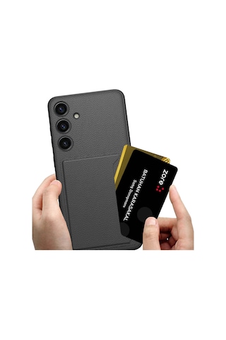 Galaxy S24 Suni Deri Arka Yüzey Zore Kartlıklı Kıpta Silikon Kapak Gümüş