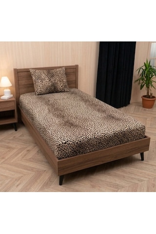 Lastikli Fitted Çarşaf Takımı Kalp Desen -leopar Desen Tek&çift Bej
