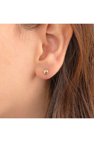 Altın Küpe - 14 Ayar Altın Minimal Top Küpe Sarı