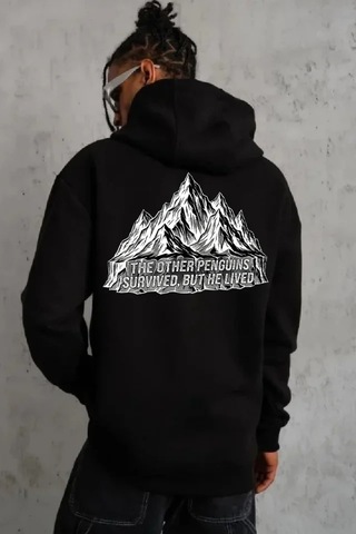 Vexor Erkek Nihilist Penguen Temalı Oversize Kapüşonlu Sweatshirt - Siyah