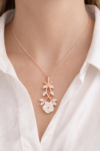 Çekirdekjewelry 925 Ayar Gümüş Manolya Çiçekli Ters Kolye Rose