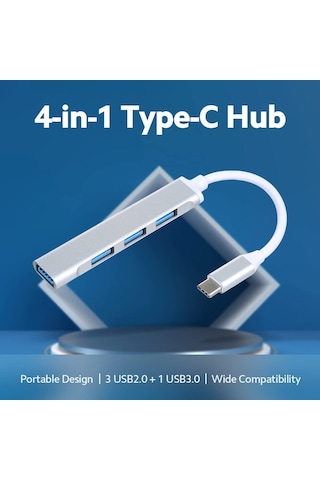 Hepu Type-c 3.1 To USB Hub 4 Port Metal Usb Çoğaltıcı Apple Uyumlu MacBook Uyu