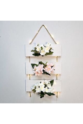 Beyaz Ve Pembe Yasemin Çiçekli, Led Işıklı Duvar Dekoru