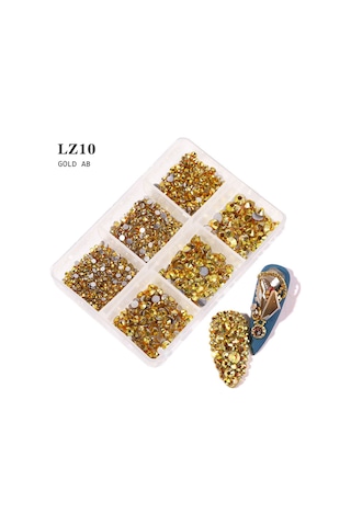 Qingmipy 900-1000 Adet Pırlanta Tırnak Süsleri, 6 Bölmeli Kutuda, Düz Tabanlı, Kolay Uygulama, Çeşitli Renkler, Dıy Tırnak Sanatı İçin Cam Altın