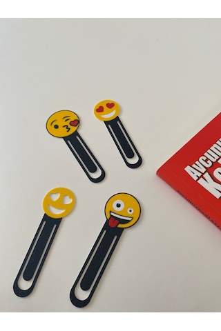 4'lü Emoji Kitap Ayracı Seti Renkli Figürlü Klips 13 Cm Kırtasiye Hediye