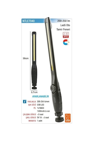 Nt Lights Ntle7040 Ledli Oto Tamir Feneri Mıknatıslı 250 Lümen + Ipx4