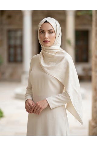 Moda Nuda Çift Taraflı Logo Desen Şal Krem
