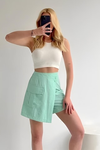Ceyss Design Paraşüt Kumaş Önü Çıtçıtlı Ve Tek Cepli Mini Şort Etek-mint Mint Yeşili