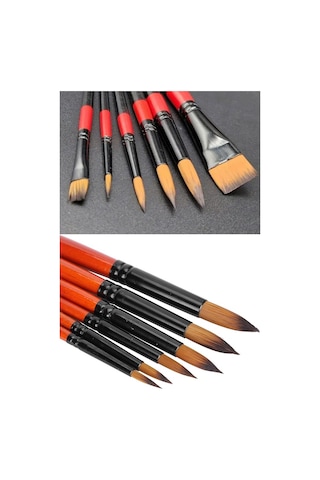 Profesyonel Resim Fırça Seti 6 Lı Yuvarlak Ve Kesik Uçlu 1 Paket Stilo Set 1 Sentetik Kaliteli Ressam Fırça Seti Akrilik