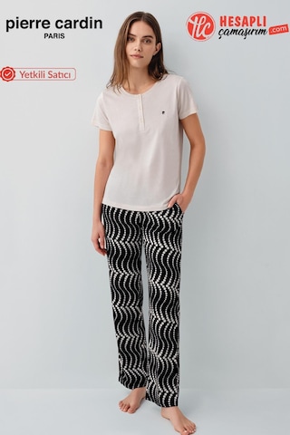 Pierre Cardin Premium Kadın Büyük Beden Modal Pamuklu Rahat Kalıp Kısa Kollu Pijama Takım Bej