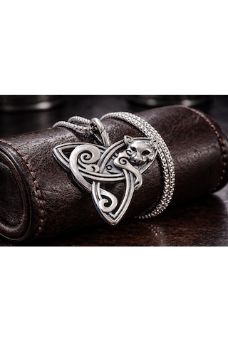 Çelik Triquetra Sembol Gotik Kelt Düğüm Kedi Kolye Çelik