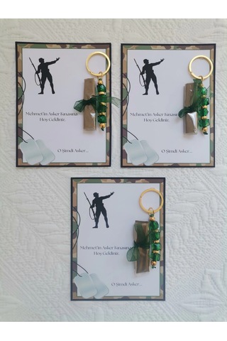 100 Adet Kişiye Özel Asker Kına Hatırası Dağıtmalık Hediyelik Yeşil Anahtarlık Ve Paketlenmiş Kına