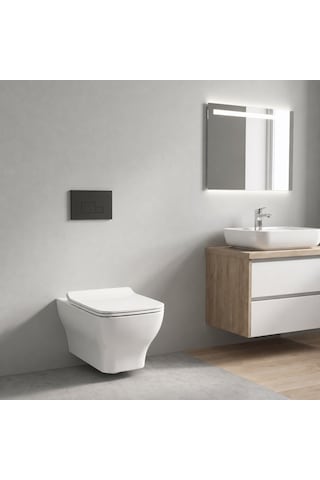 Dura Bagno Petra Kare Asma Klozet Rimless 54 Cm Yavaş Kapanır Kapak Dahil Beyaz Dbo.36.01.03.01