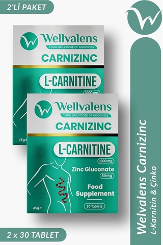 Wellvalens Carnizinc L-karnitin 1000 Mg + Çinko 2 Kutu 60 Tablet