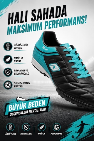Papatay 3201 45-46-47 Numara Büyük Numara Erkek Halı Saha Ayakkabı - Erkek Halı Saha Battal Boy Futbol Ayakkabısı Turkuaz Turkuaz