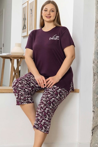 Aydoğan Kadın İnci Büyük Beden Mürdüm Kapri Pijama Takım 0072 Mürdüm