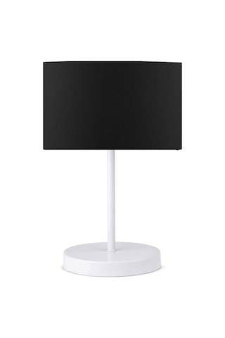 Neva Beyaz Metal Ayaklı Modern Abajur Silindir Siyah Kumaş Başlık Siyah