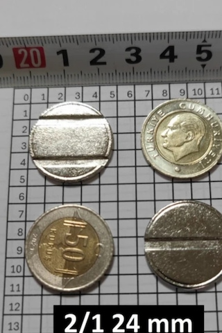 50 Adet Langırt Jetonu 24x2 Mm - 2/1 Çeltikli Pirinç/metal Otomat Jetonu 50 Adet Jeton