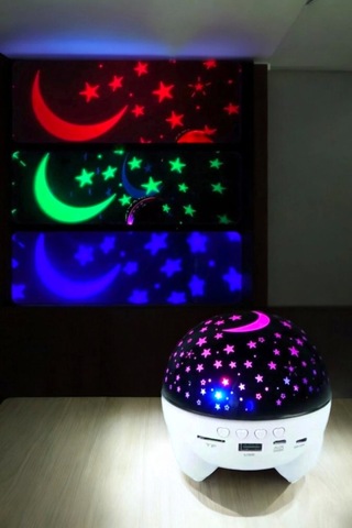Gece Lambası Projeksiyon Görünümlü Şarjlı Yıldızlı Yuvarlak Çok Renkli