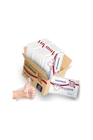 Yıldırımlar Pe Extra Tek Kullanımlık Şeffaf Eldiven 25 x 100'lü