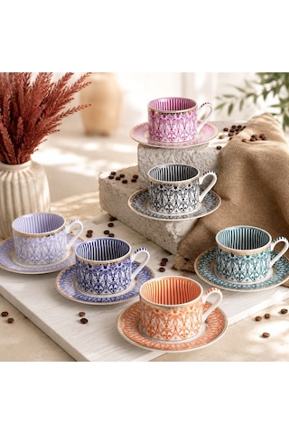6 Kişilik Porselen Marrakesh Kahve Fincanı 90 Ml-7505 Çok Renkli
