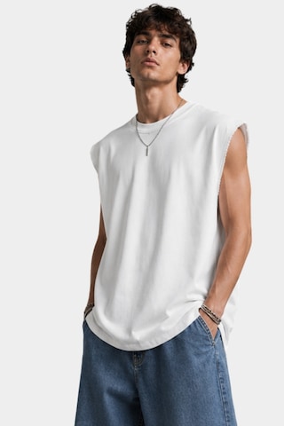 Thiff Erkek Oversize Kolsuz T-shirt Tişört Atlet Beyaz