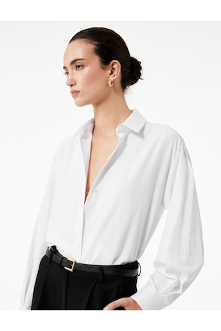 Koton Regular Fit Pile Detaylı Uzun Kollu Poplin Gömlek Beyaz 6wak60070uw Beyaz