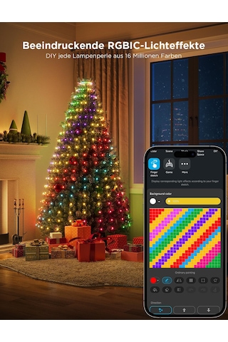 Govee Noel Ağacı Dize Işıkları, Akıllı 480 Led'ler Rgbıc Noel Işıkları, 2m 24 Dize Işıkları İç Mekan, Tatil Dekoru İçin 60+ Sahne Modu, Alexa İle Uyumlu, Yeşil Tel Siyah